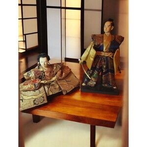 Pair of Vintage Samurai Dolls – Hand Painted – Japanese Figures 11” & 6”